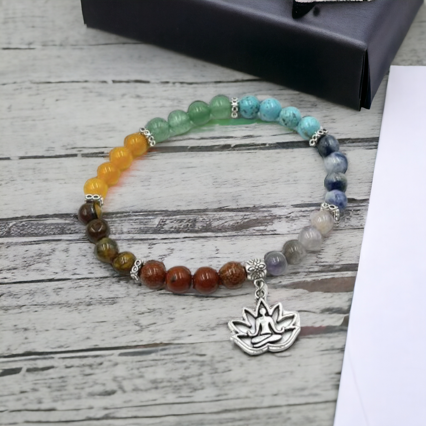 Chakra Stone Bracelet with Meditation Charm- includes Chakra Tumbled Stones