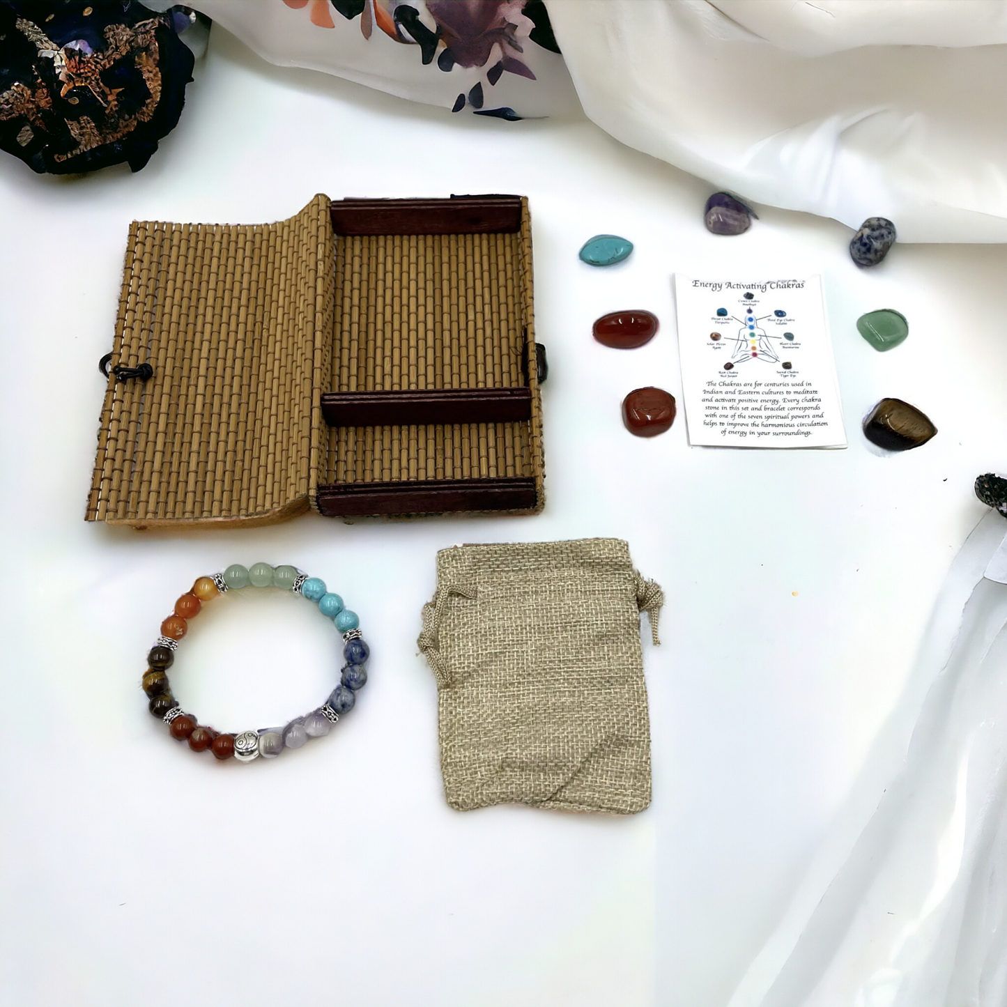 Chakra Stone Bracelet with Yin Yang Bead - includes Chakra Tumbled Stones
