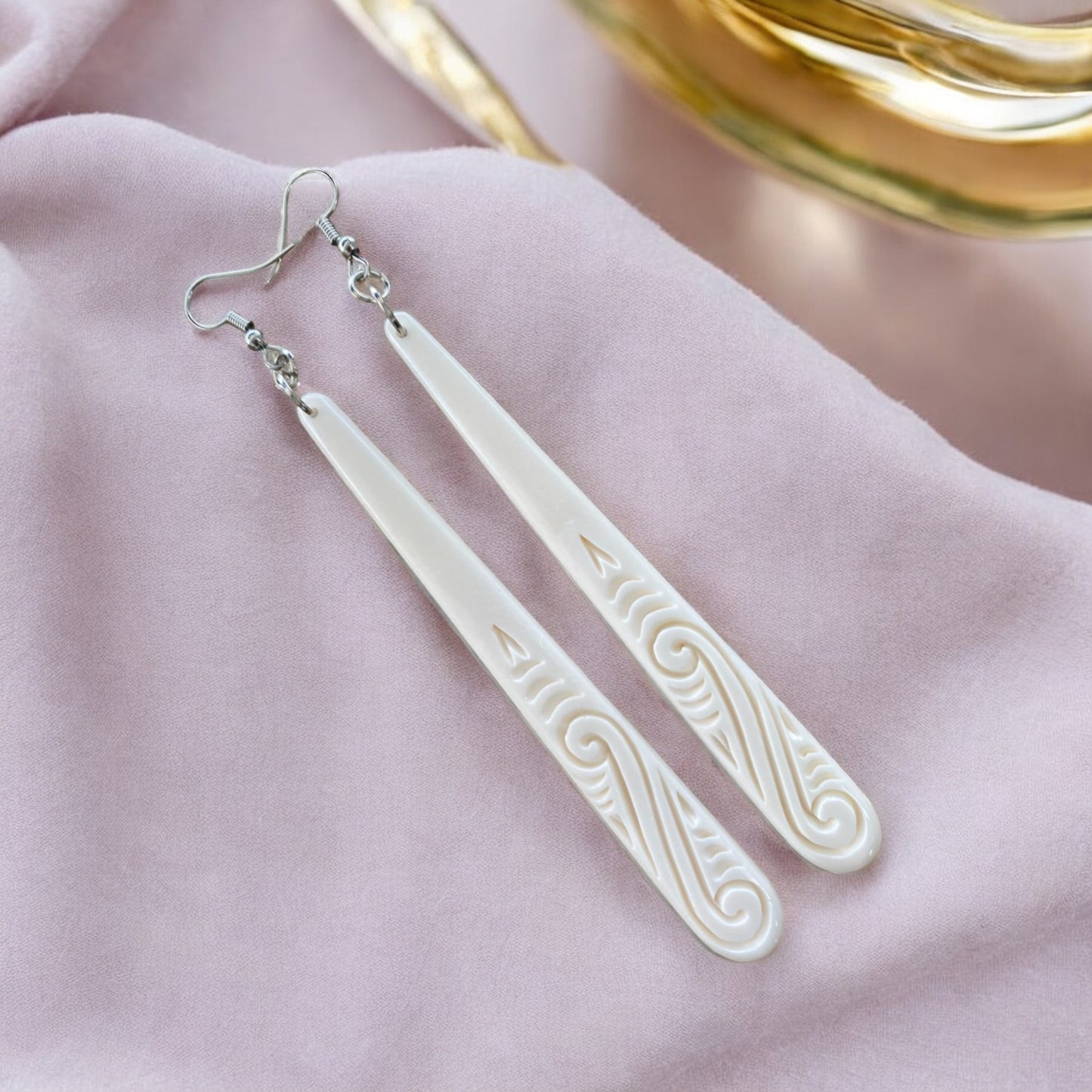 Bone Roimata (Drop) Earrings Patterned Large