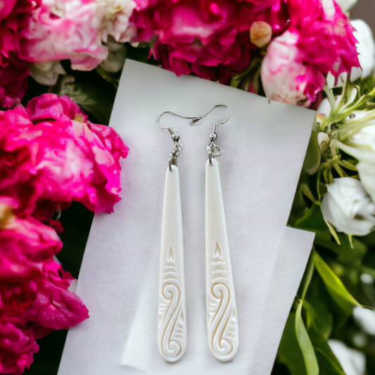 NZ Bone Roimata (Tear Drop) Earrings Patterned - Large