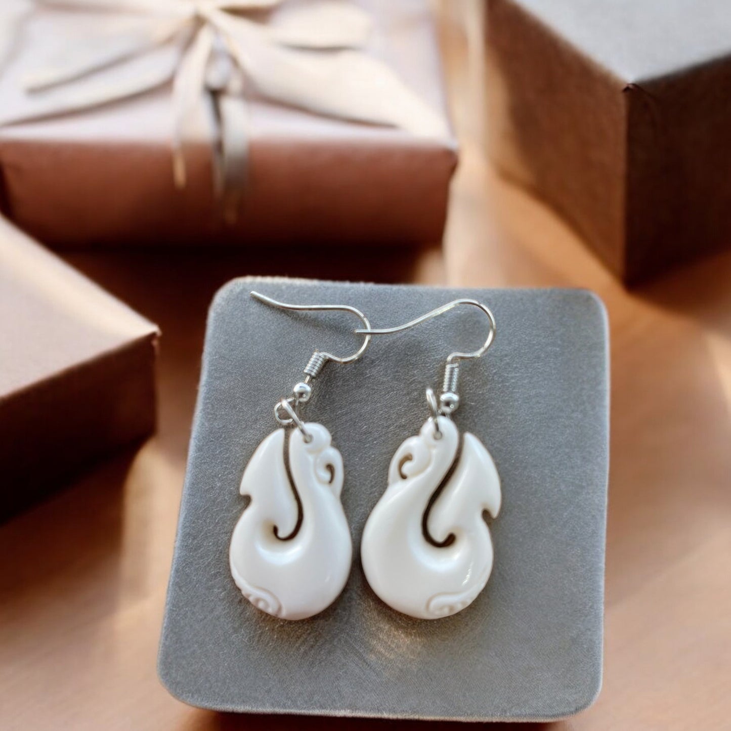 Bone Manaia Hook Earrings
