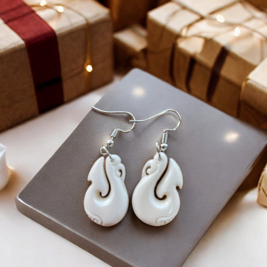 Bone Manaia Hook Earrings
