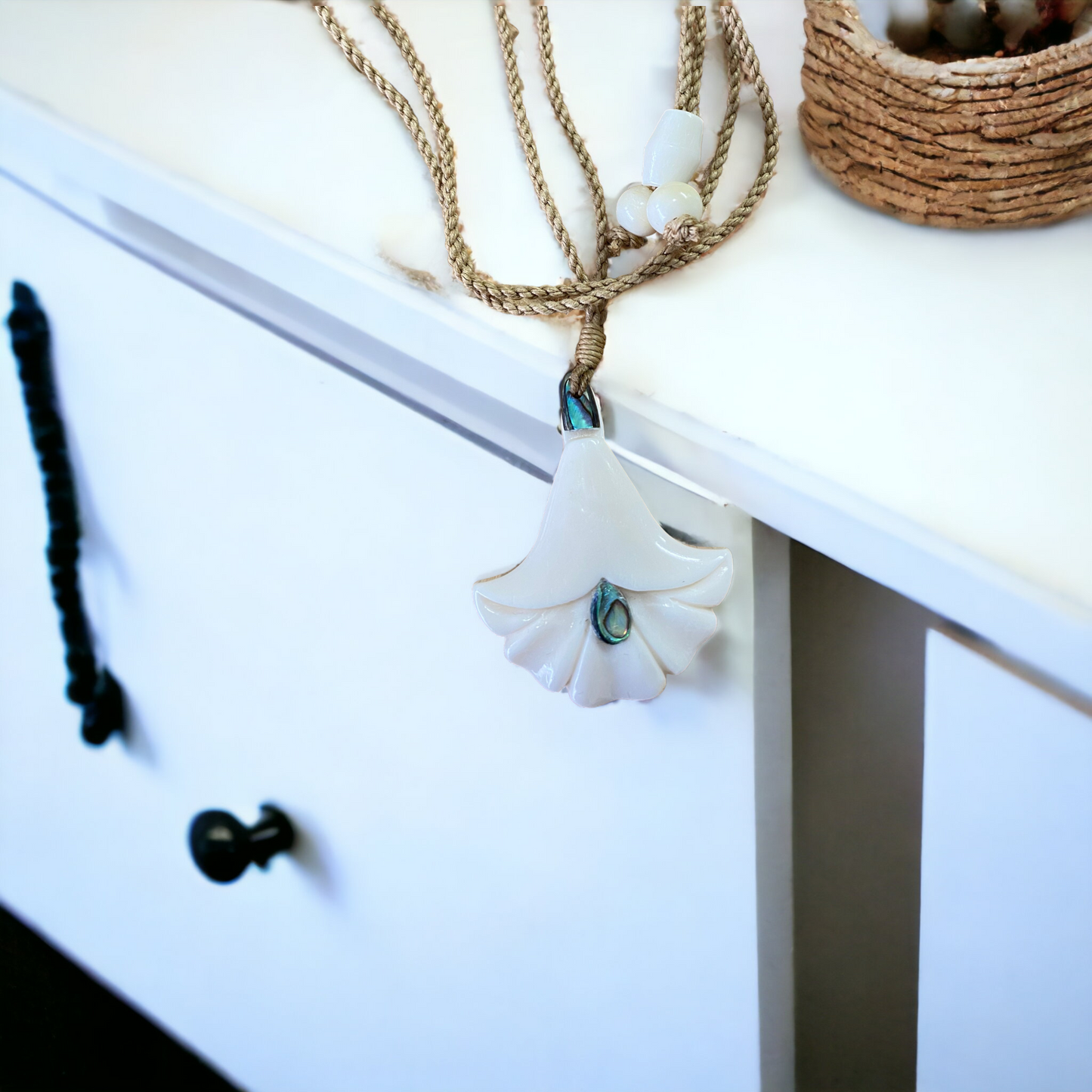 Bone Flower & Paua Shell Pendant
