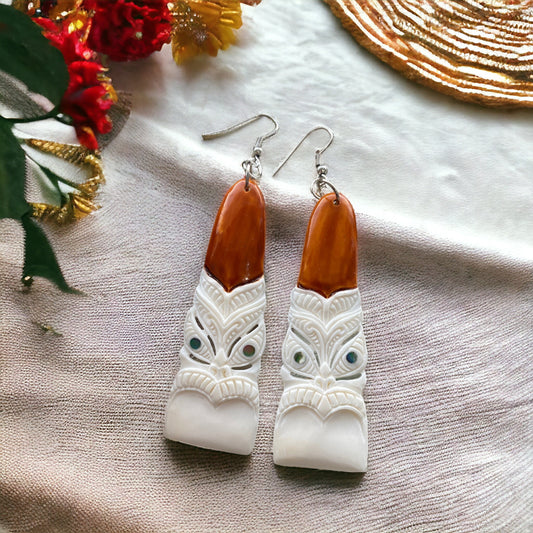 Bone Toki Earrings with Tiki Face