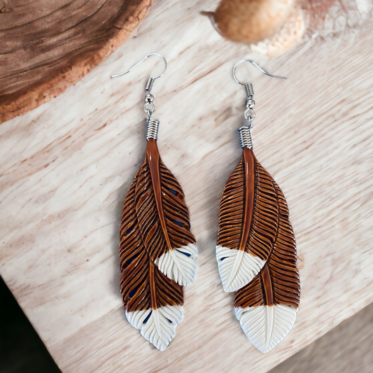 Bone Huia Feather Earrings - Brow