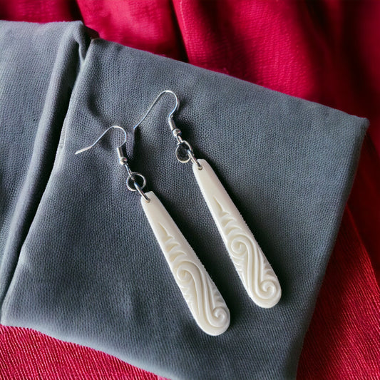 Bone Roimata (Drop) Earrings Patterned Small