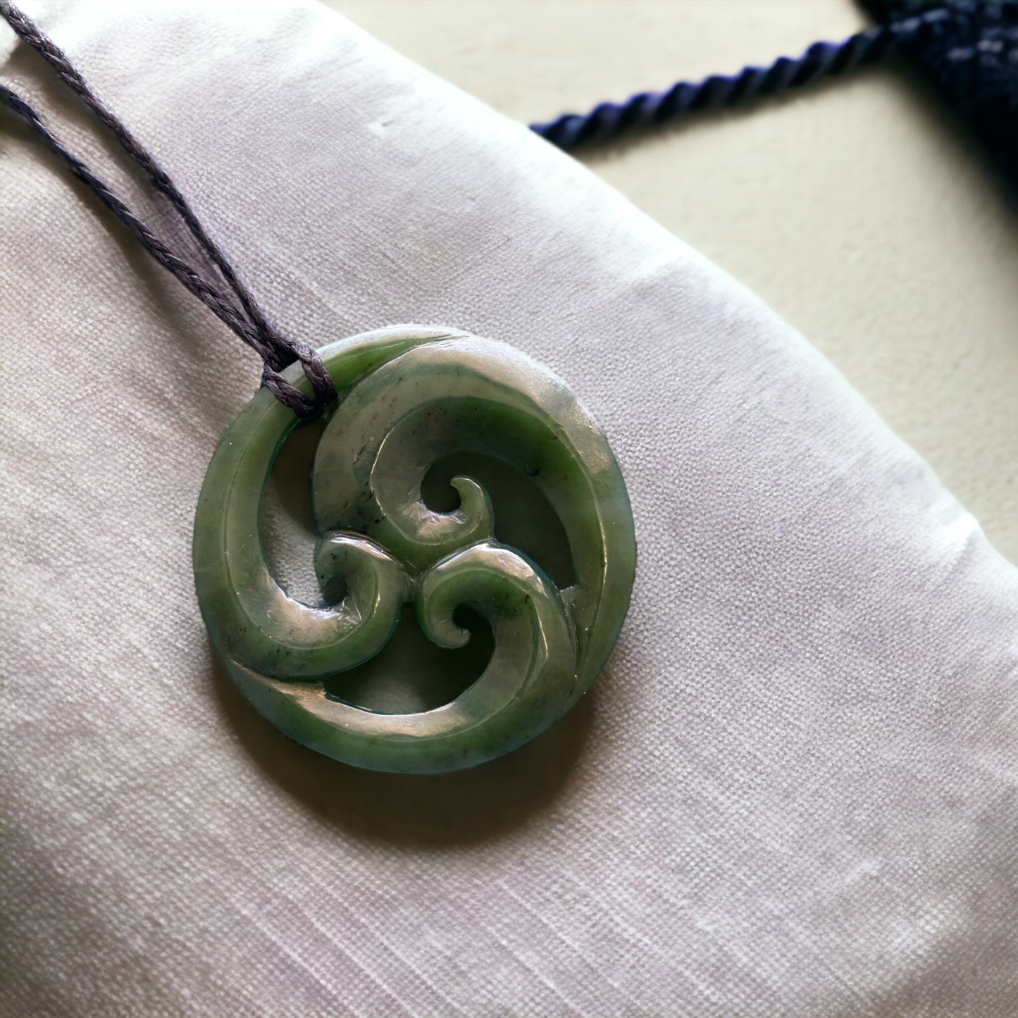 NZ Greenstone / Pounamu Closed Triple Koru Pendant