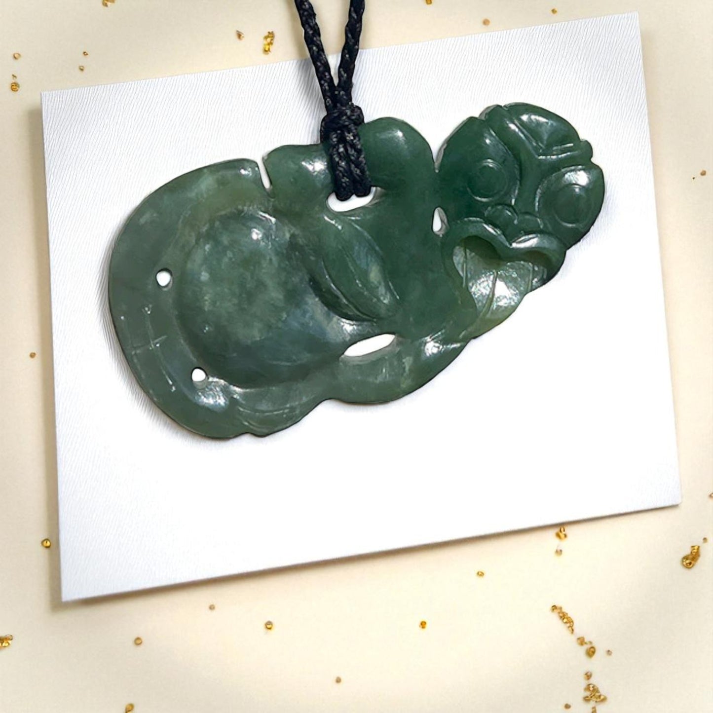 NZ Greenstone (Pounamu) Tiki Pendant (side hanging)