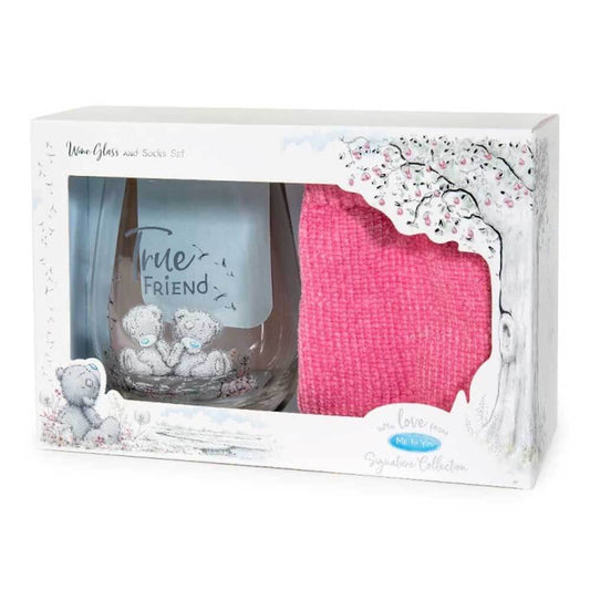 Me to You True Friend Wine Glass & Socks Set