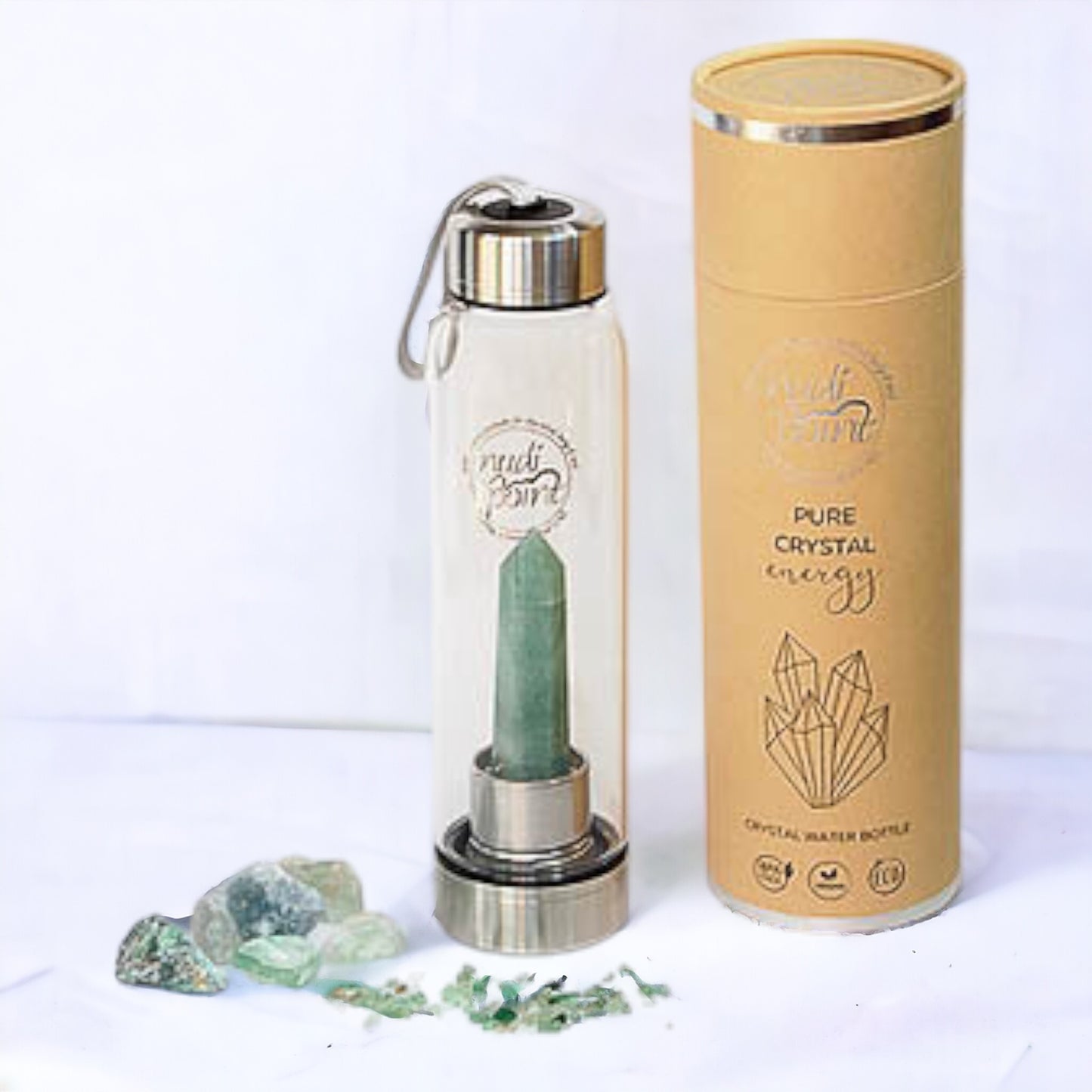 Nudi Point Crystal Elixir Water Bottle - Green Aventurine Stainless