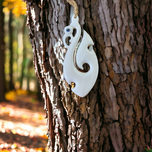 NZ Bone Manaia & Hei Matau (Fish Hook) Pendant