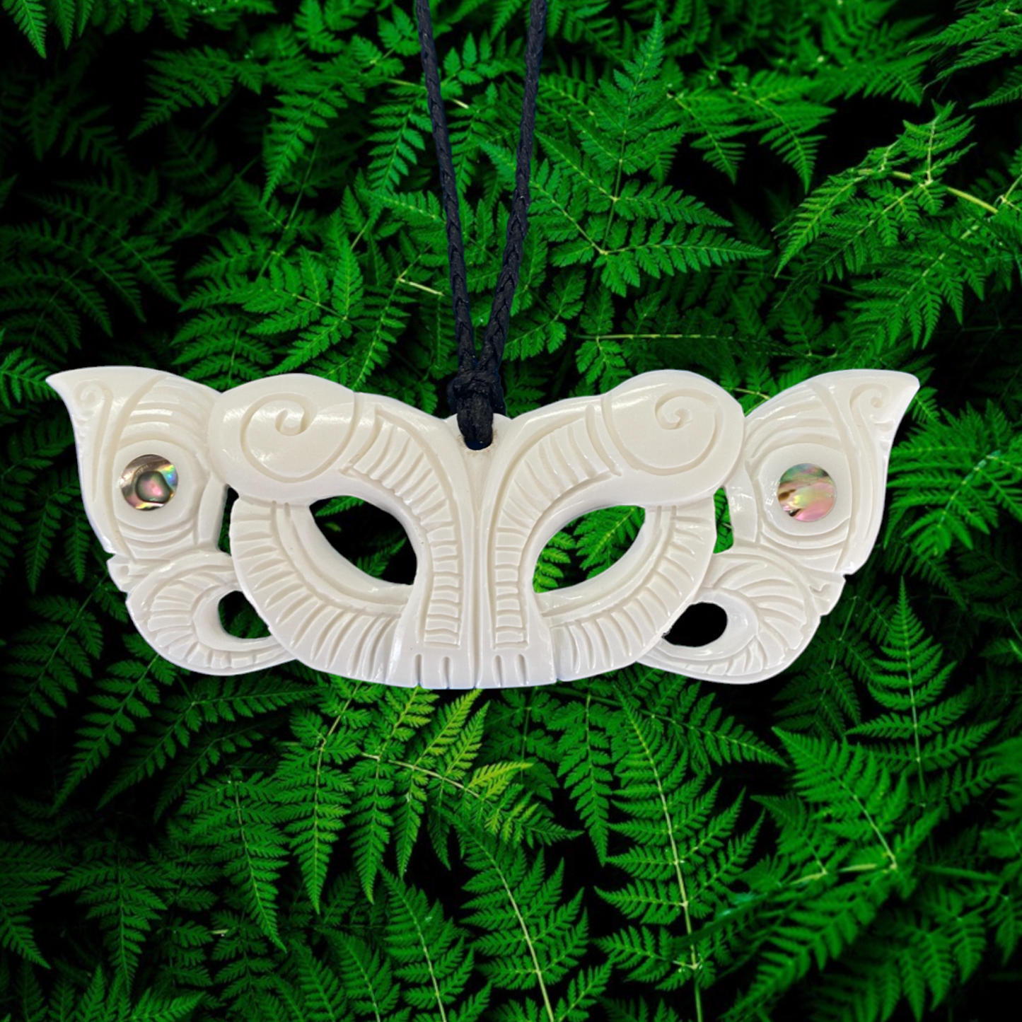 NZ Bone & Paua Shell Pekapeka (Bat) Pendant