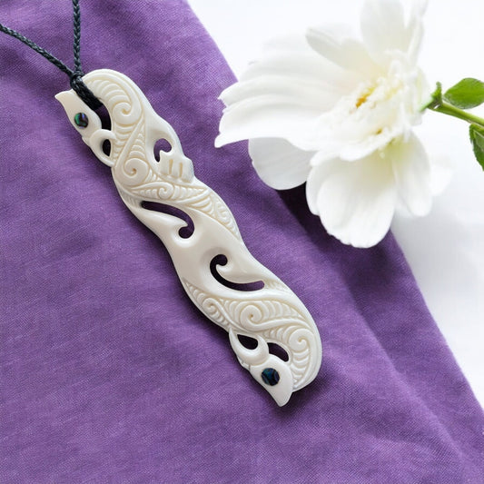 Bone Double Manaia Pendant XL (005)