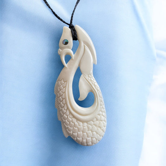 Bone Manaia Hei Matau Pendant Large