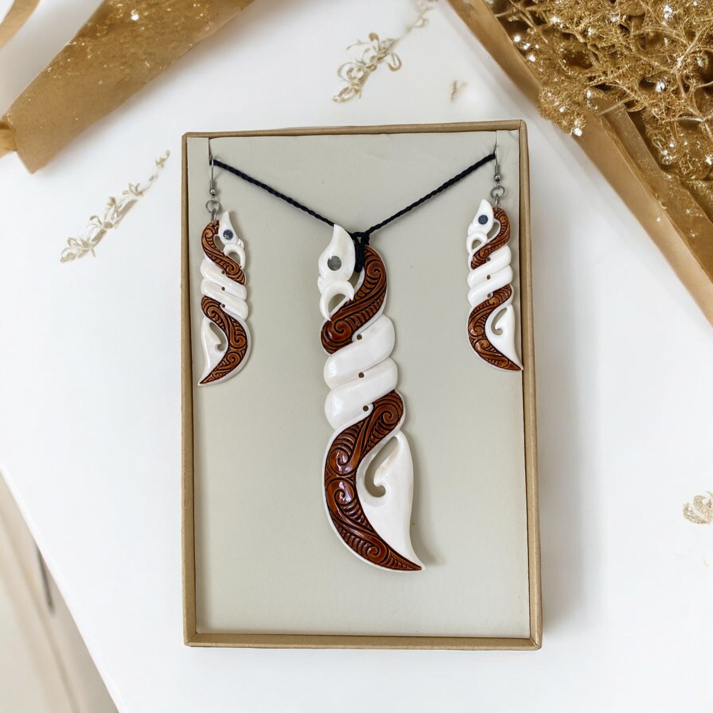 Bone Manaia Pendant & Earrings Set