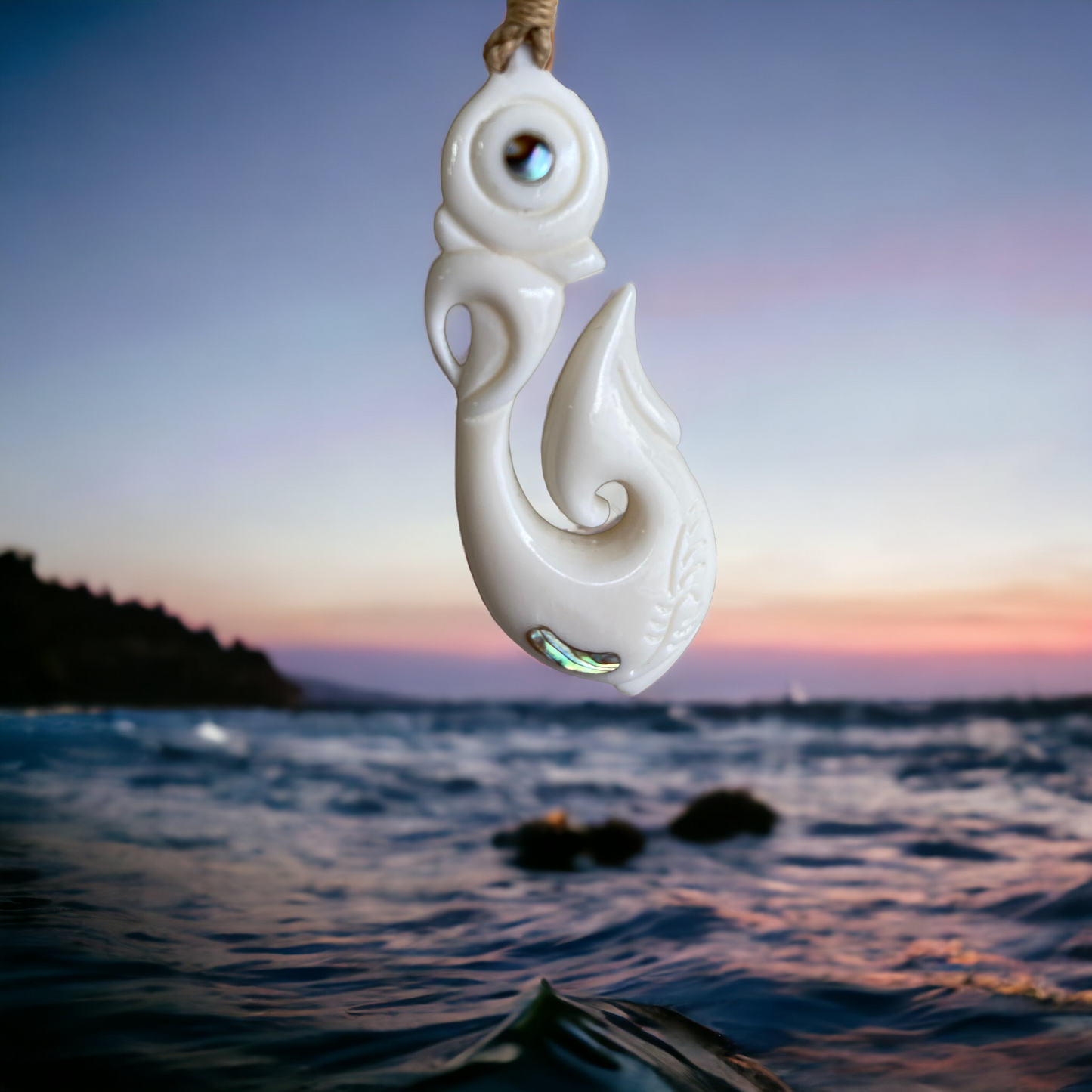 NZ Bone Manaia & Hei Matau (Fish Hook) Pendant