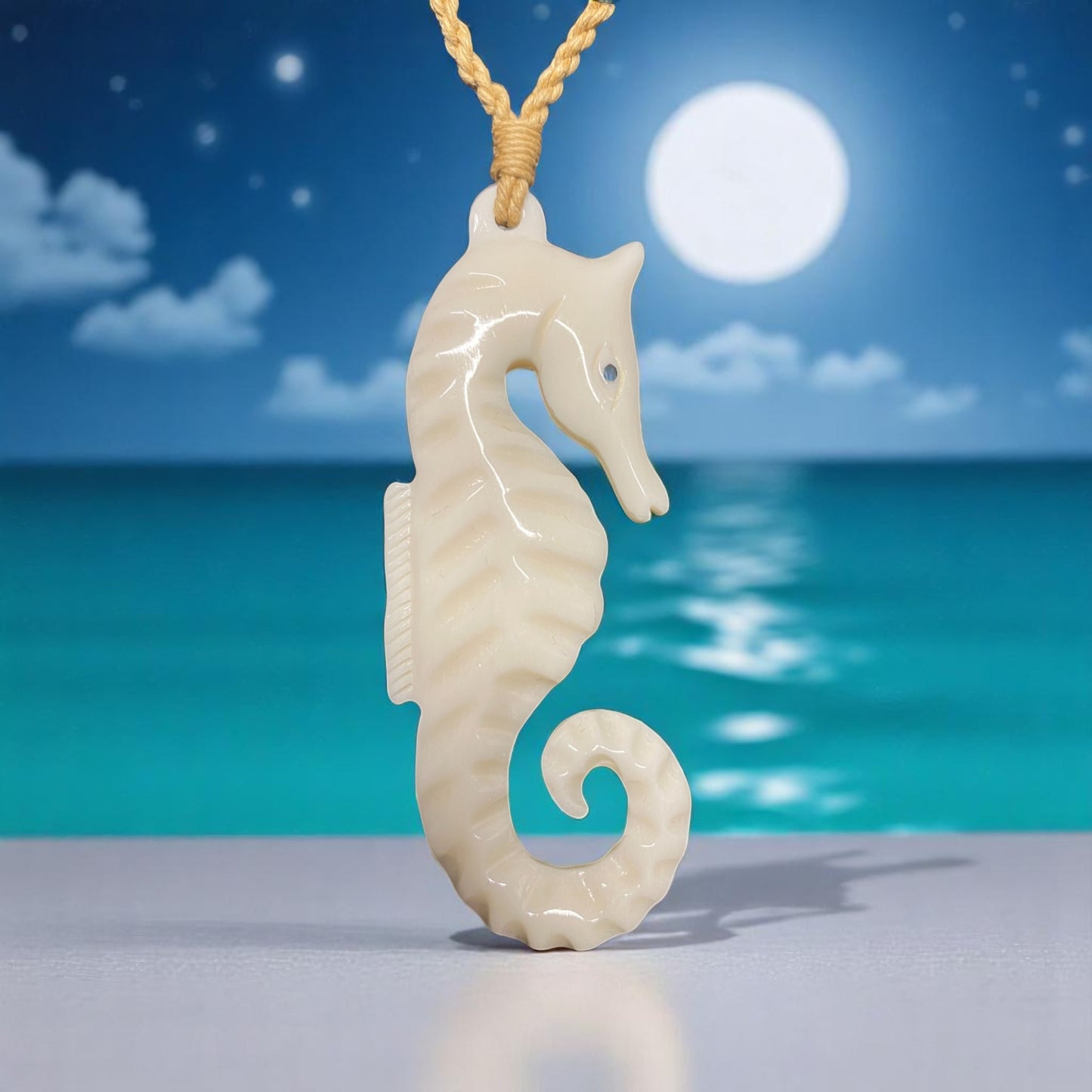 Bone Sea Horse Pendant (with Paua Shell Eyes)