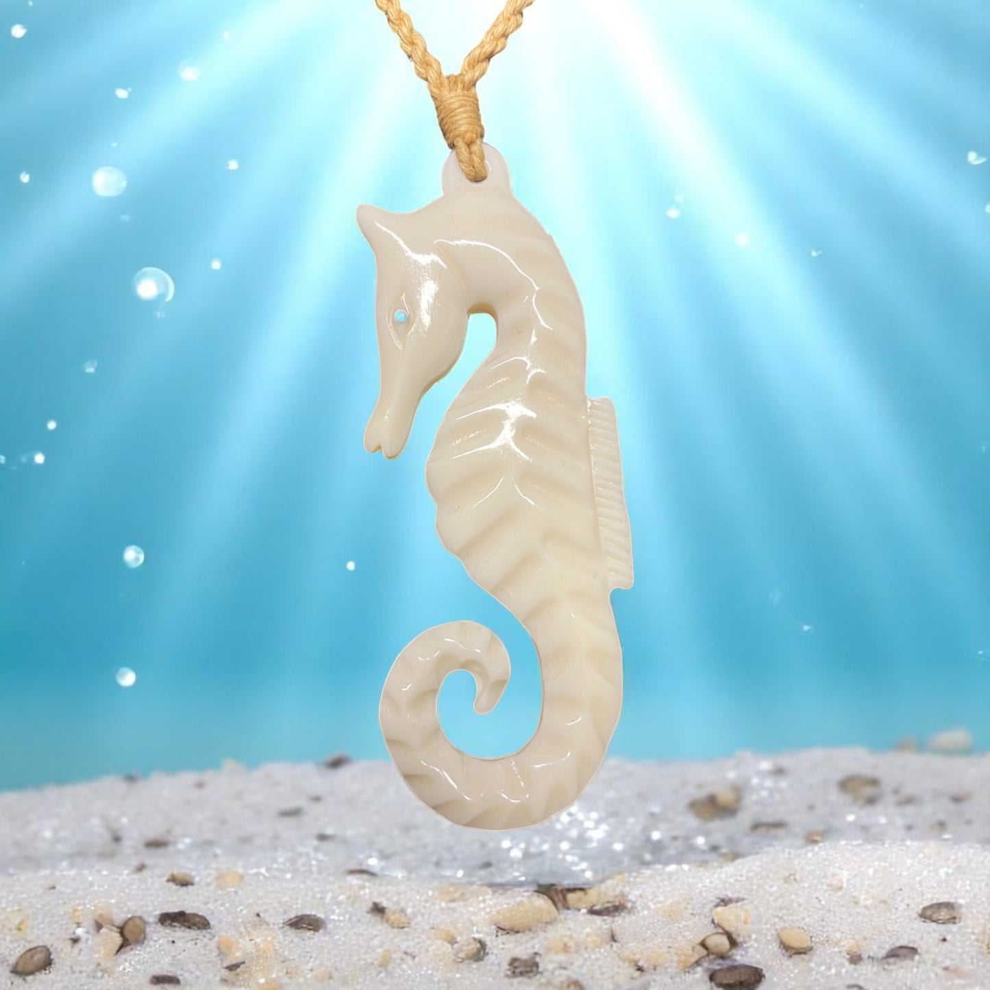Bone Sea Horse Pendant (with Paua Shell Eyes)