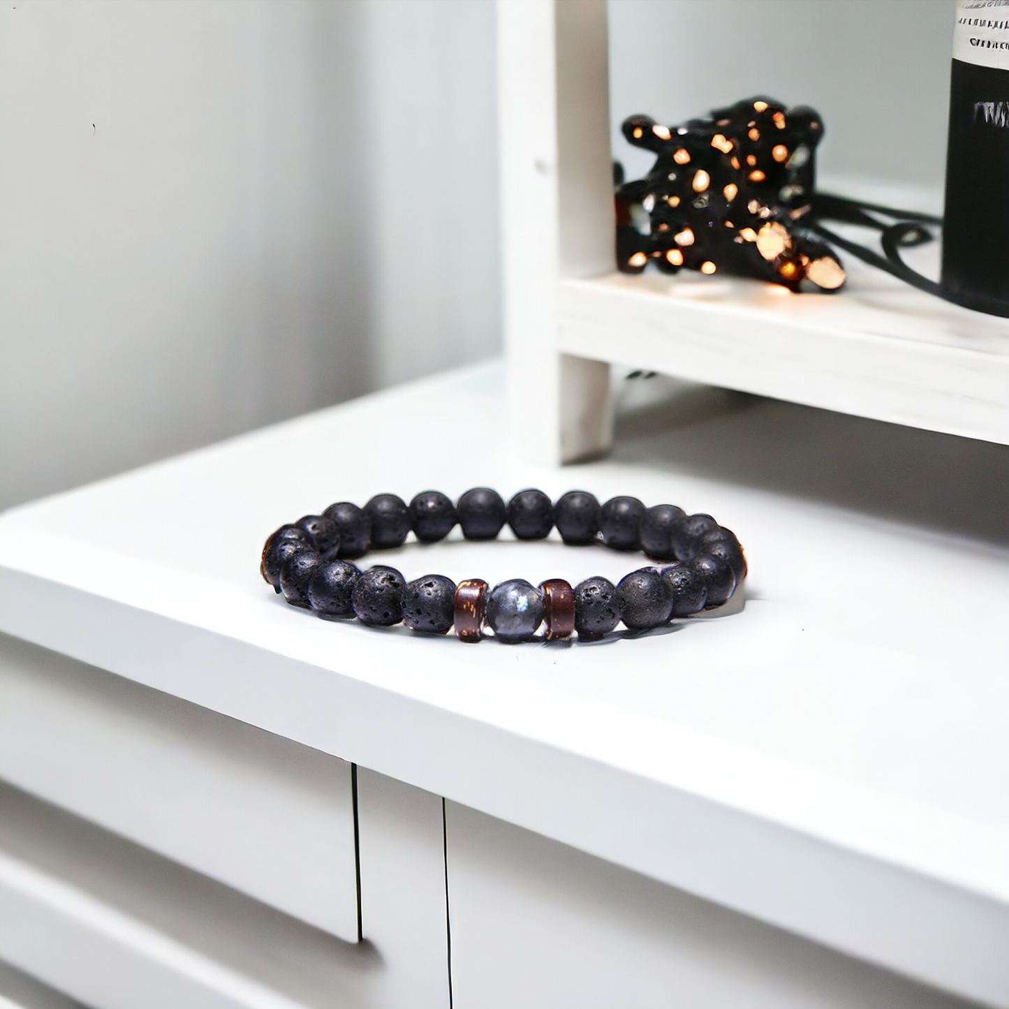 Nudi Point Men's Lava Stone & Labradorite Bracelet