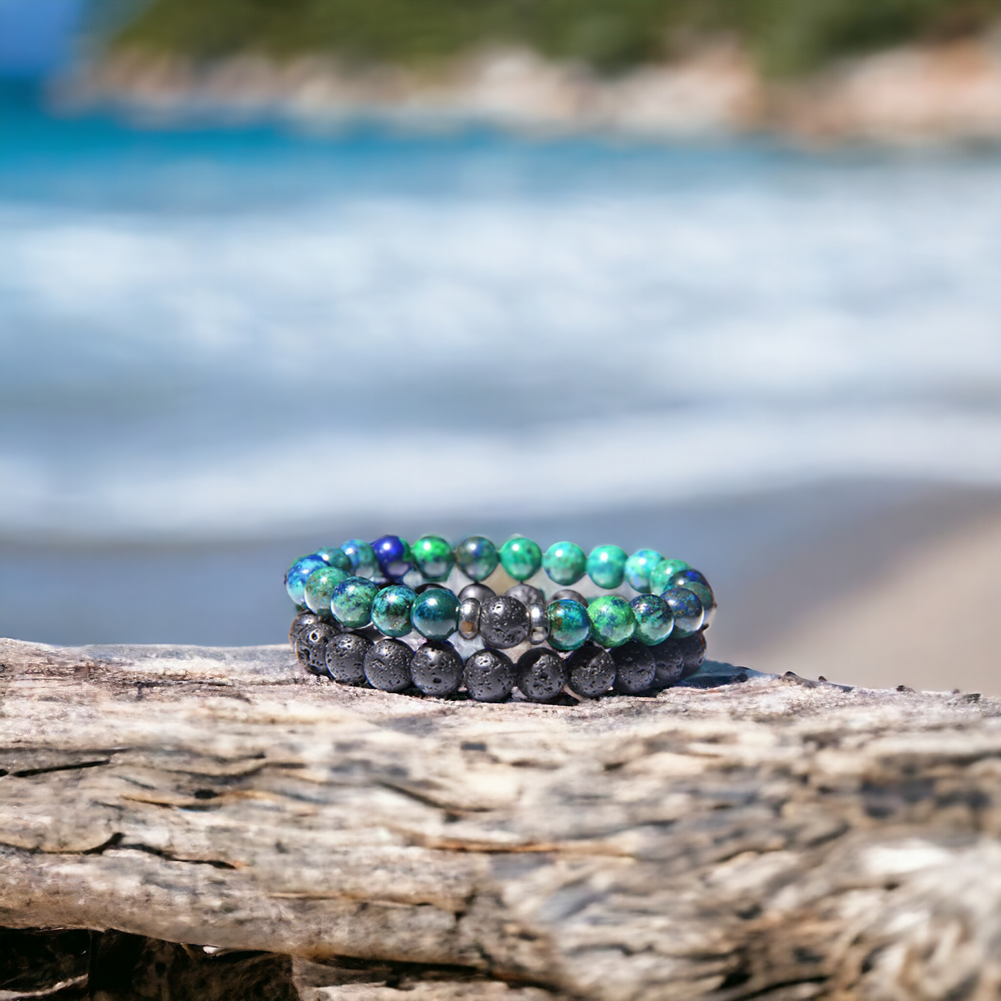 Nudi Point Men's Lava Stone & Imperial Jasper Bracelet Set
