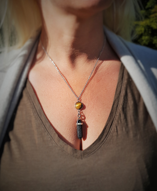 Nudi Point Tiger's Eye Lava Stone Pendant