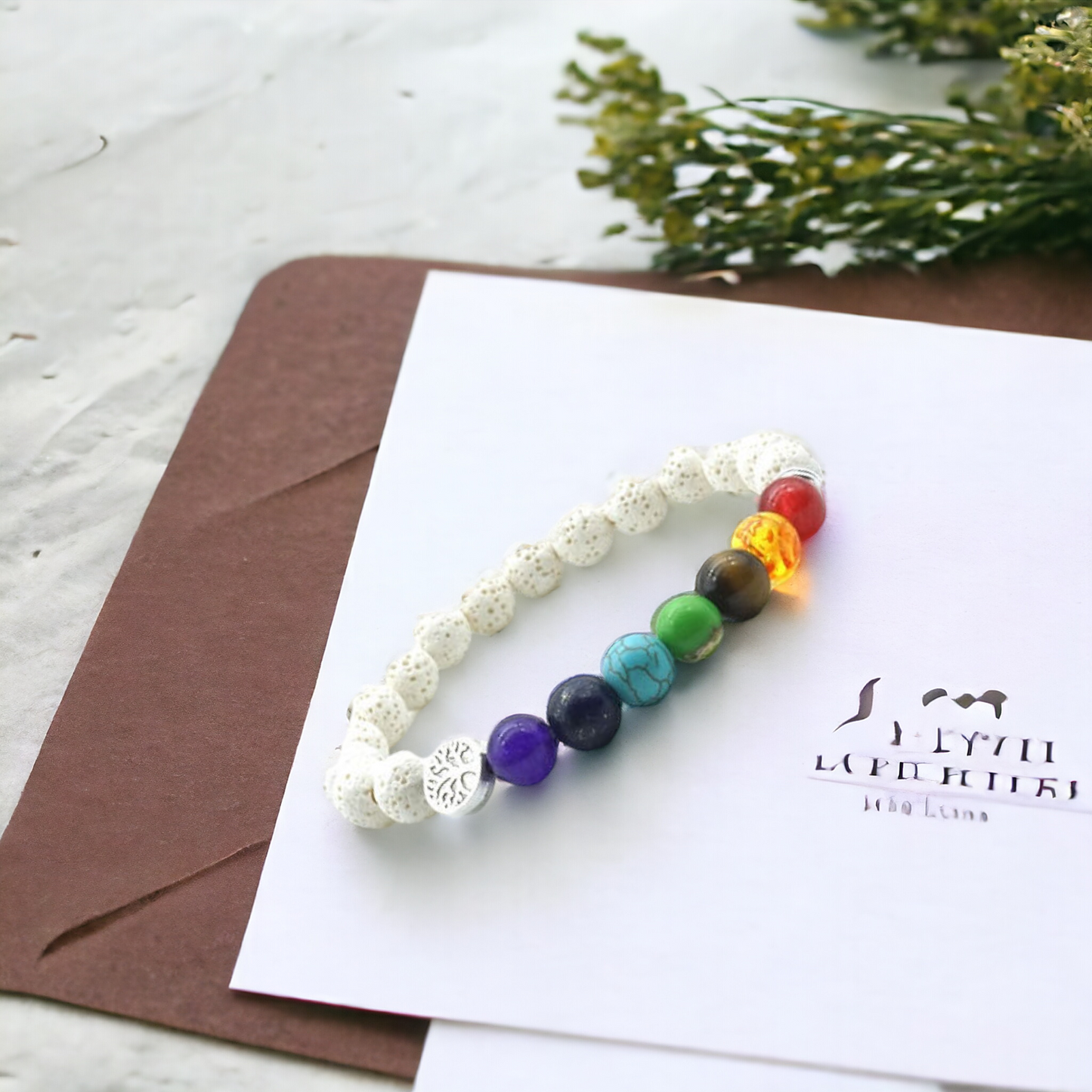 Nudi Point Bracelet White Lava Stone Chakra Rainbow Tree of Life
