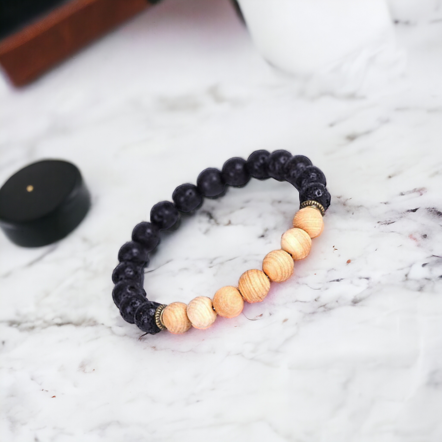 Nudi Point Bracelet Wooden Beads & Lava Stone