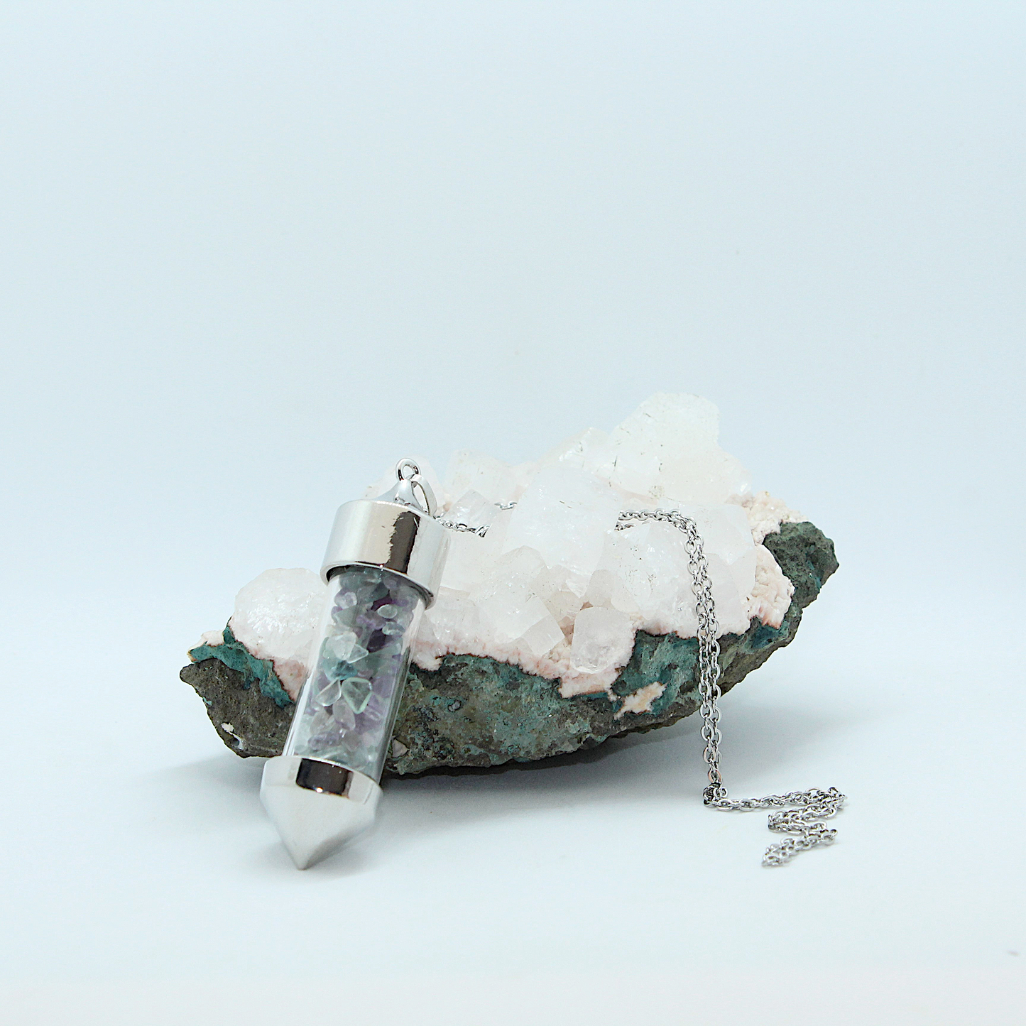 Nudi Point Crystal Bottle Pendant - Rainbow Flourite