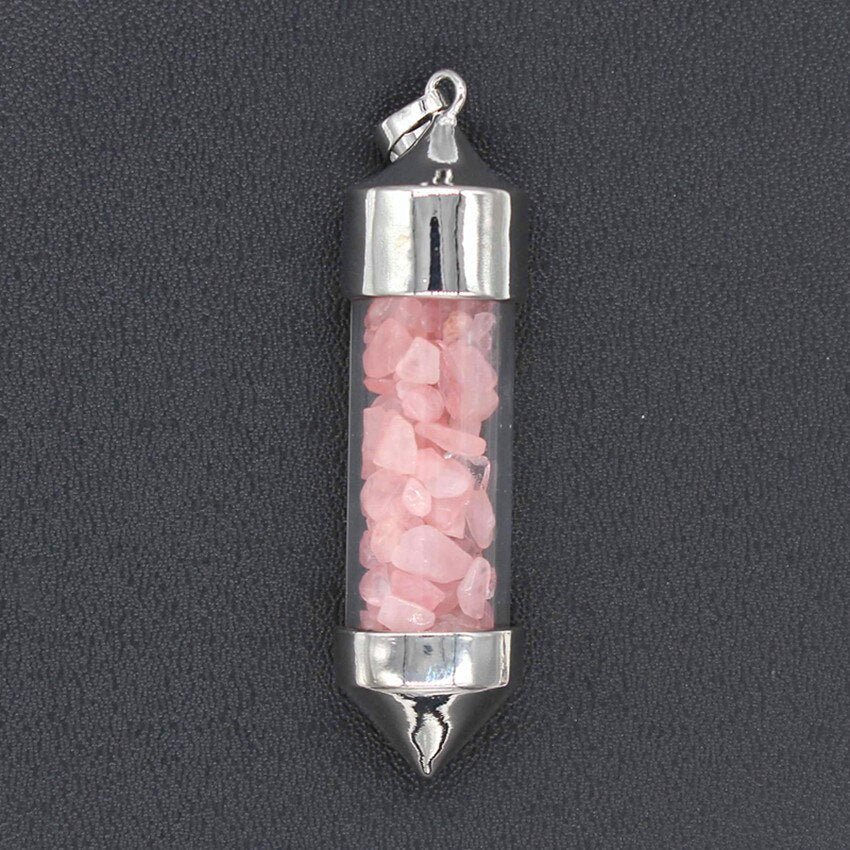 Nudi Point Crystal Bottle Pendant - Rose Quartz