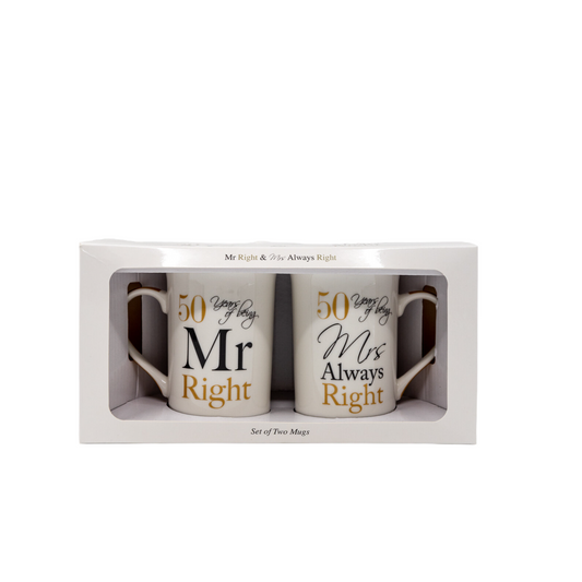 mr & mrs right 50th mugs