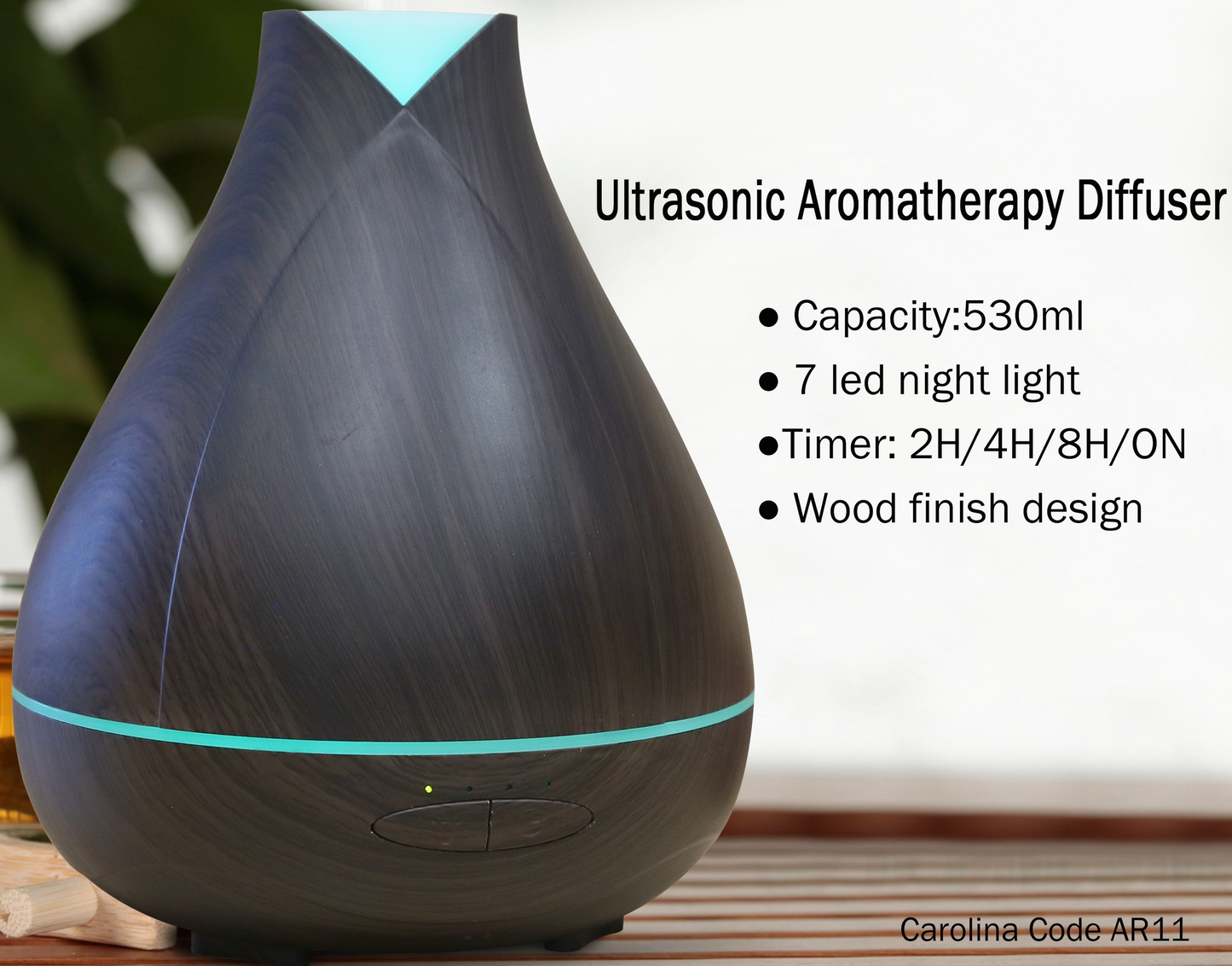 Ultrasonic Aroma LED Diffuser Dark Wood 530ml