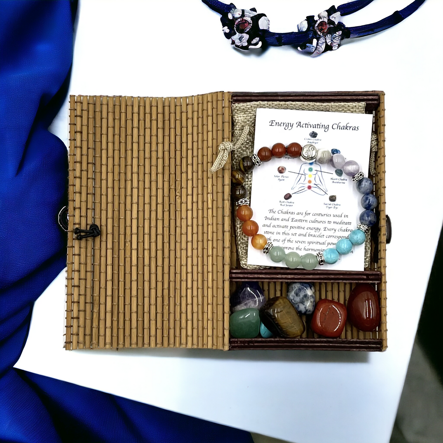 Chakra Stone Bracelet with Yin Yang Bead - includes Chakra Tumbled Stones