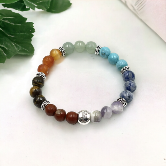 Chakra Stone Bracelet with Yin Yang Bead - includes Chakra Tumbled Stones