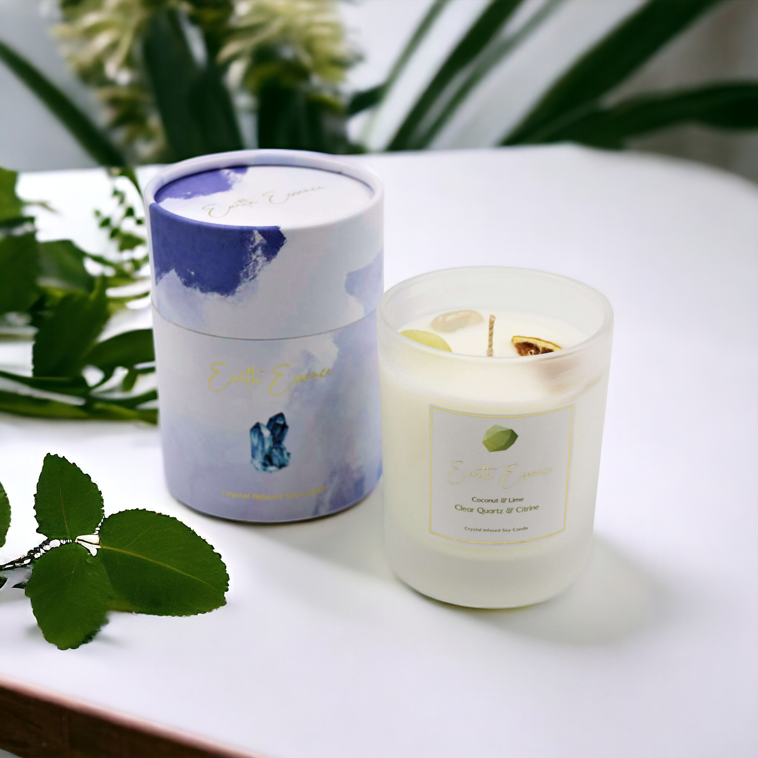 Earth Essence Crystal Soy Wax Candle - Coconut & Lime