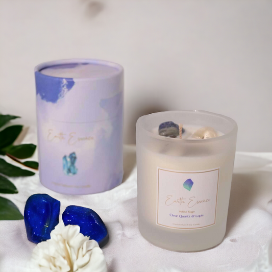 Earth Essence Crystal Soy Wax Candle - White Sage & Lapis