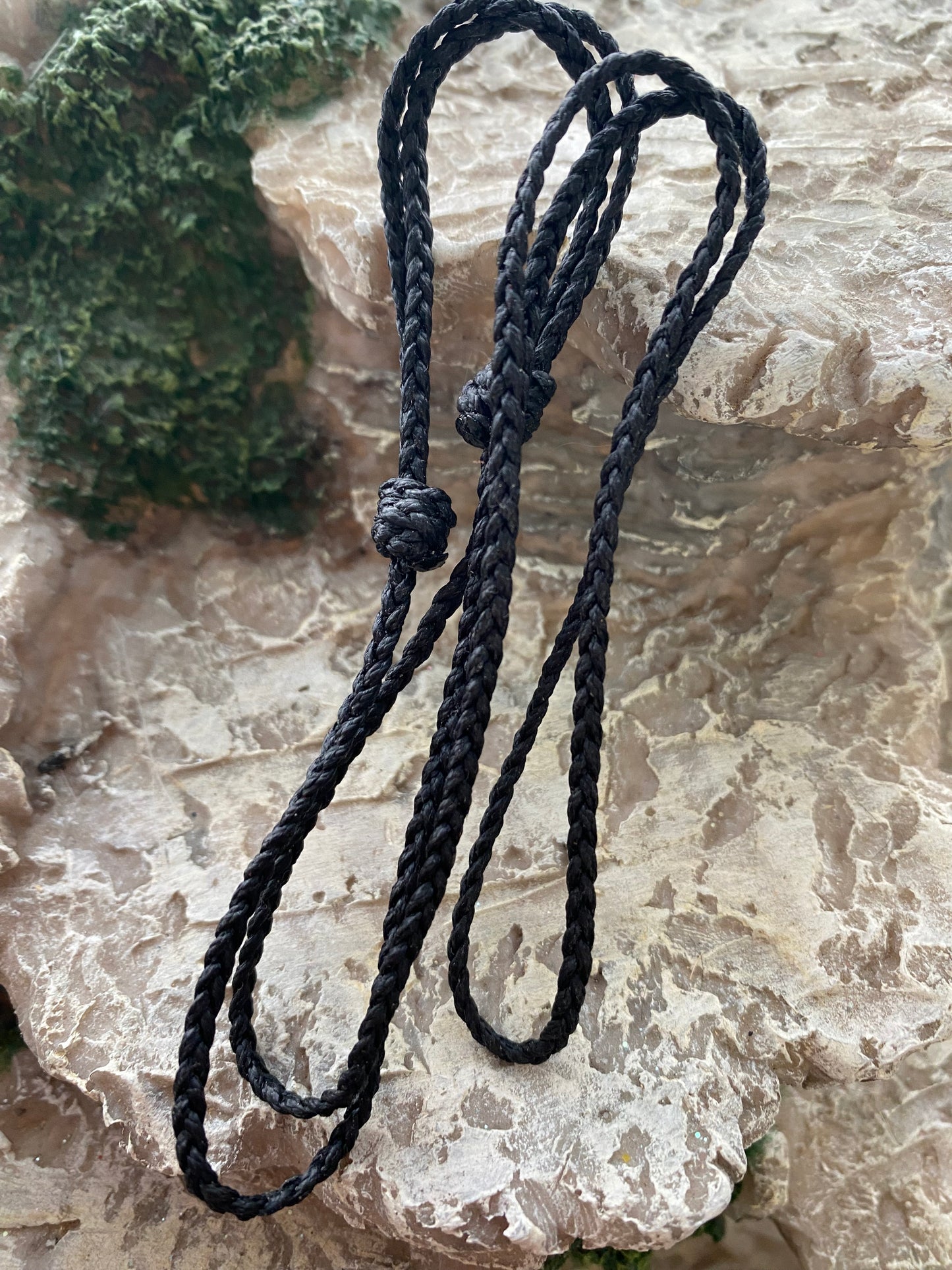 Braided Wax Cord with Sliding Knot Adjustment.