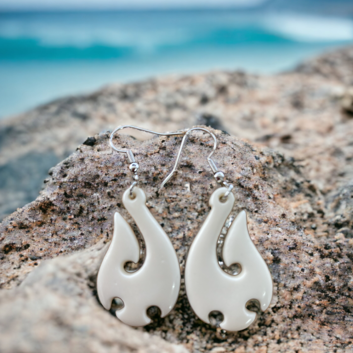 Kiwicraft Bone Fish Hook Earrings, NZ Bone, Gift Idea