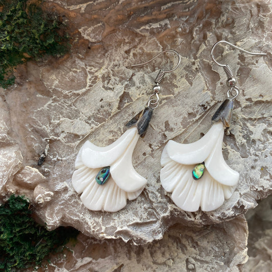 Bone Flower Earrings with Paua Shell