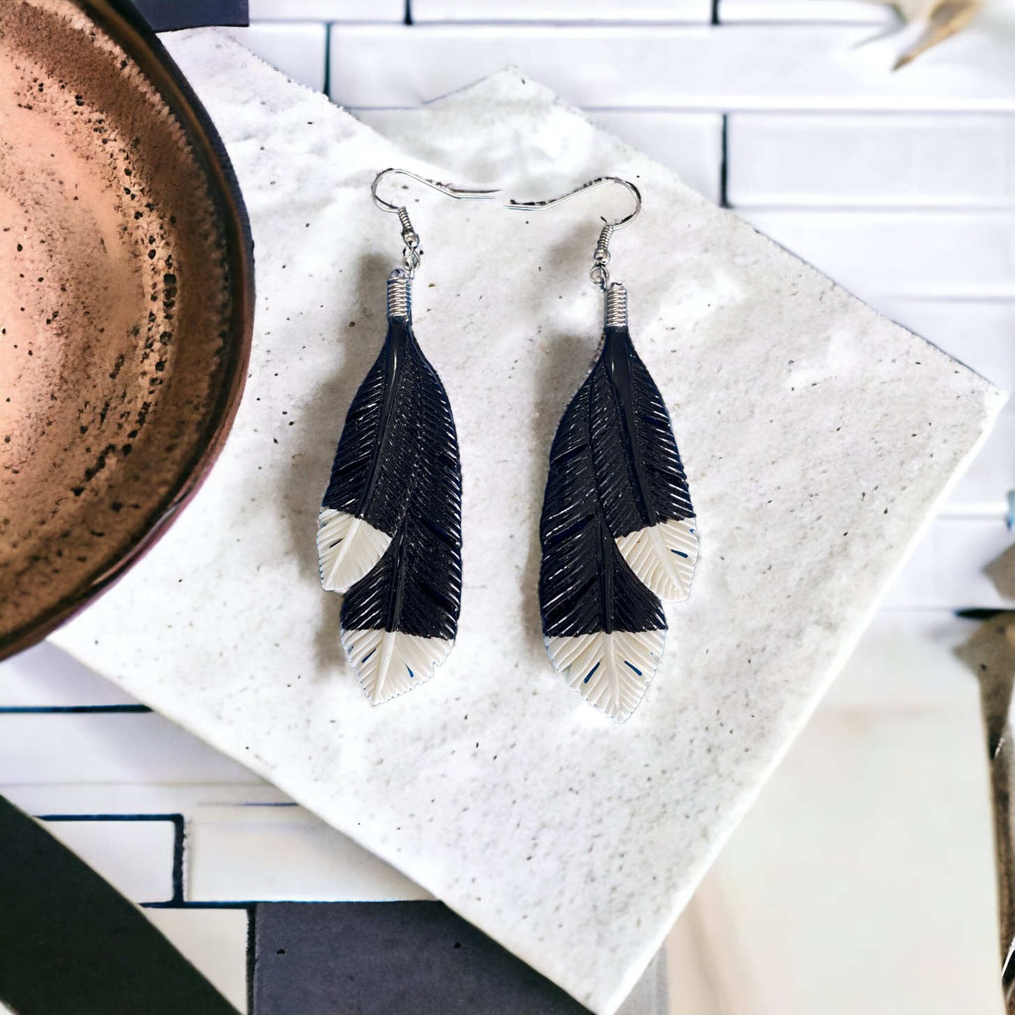 Bone Huia Earrings - Black