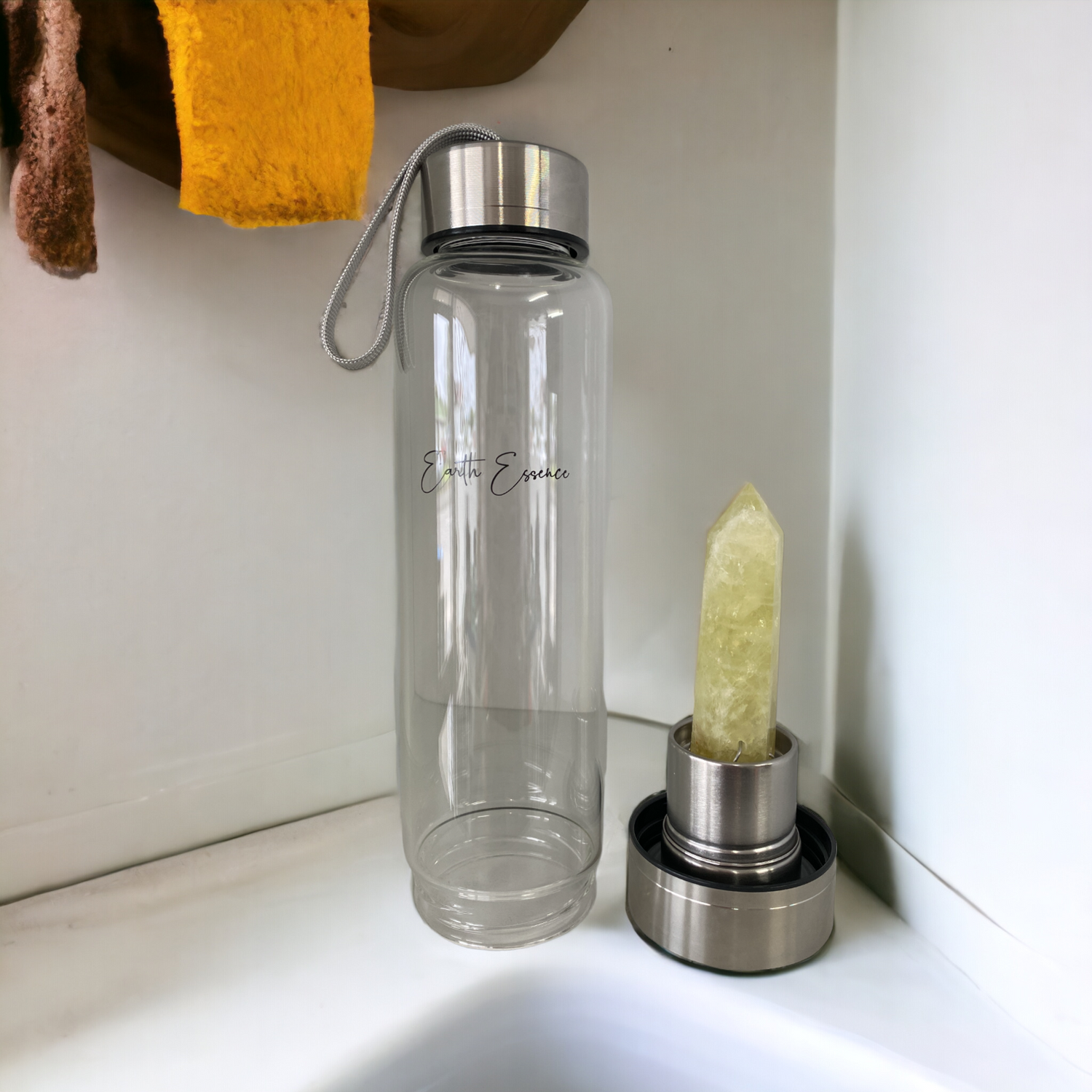 Earth Essence Crystal Point Water Bottle - Citrine