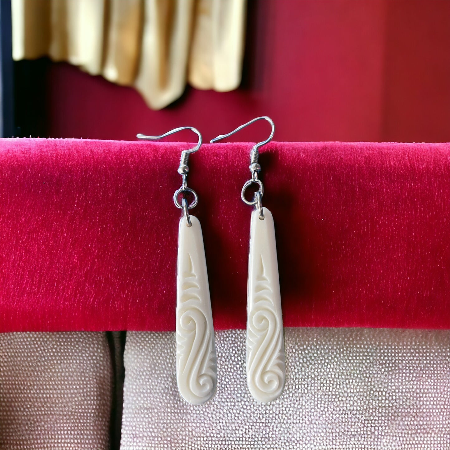 Bone Roimata (Drop) Earrings Patterned Small