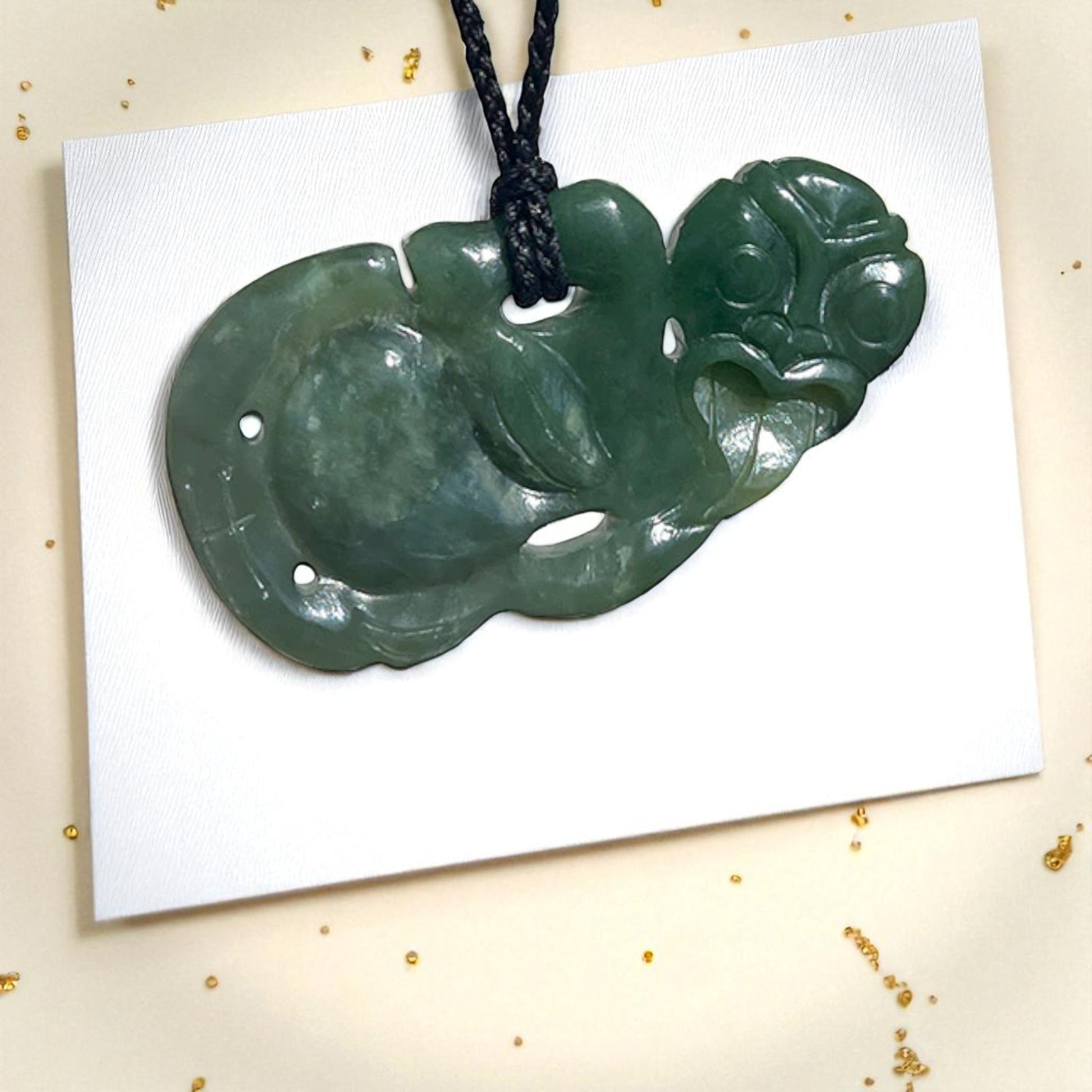 NZ Greenstone (Pounamu) Tiki Pendant (side hanging)