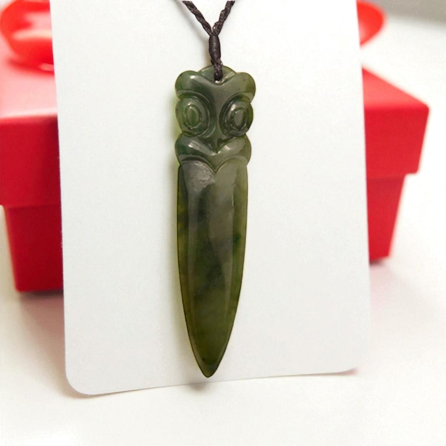 NZ Greenstone Tiki-Taiaha Tip Pendant