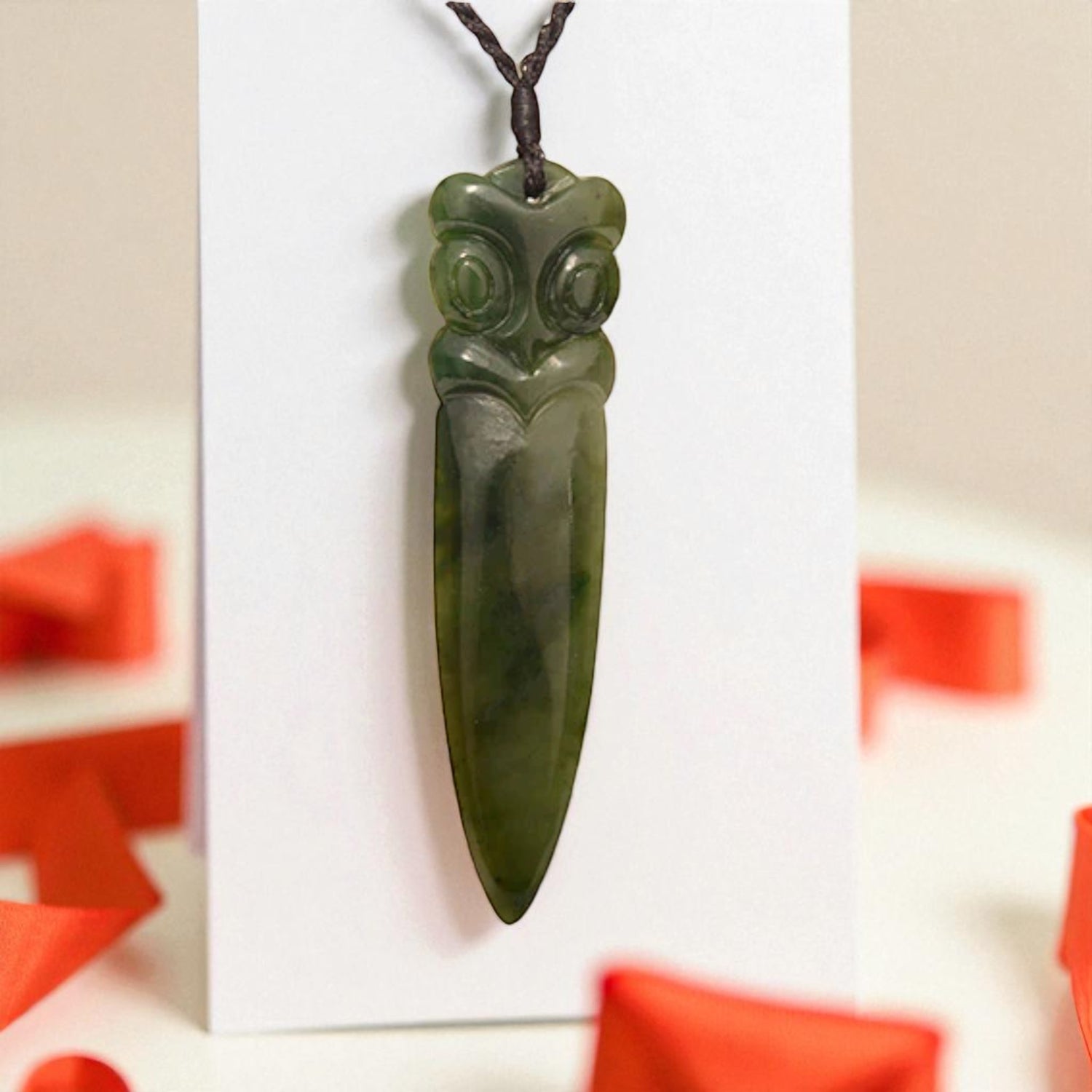 NZ Greenstone Tiki-Taiaha Tip Pendant