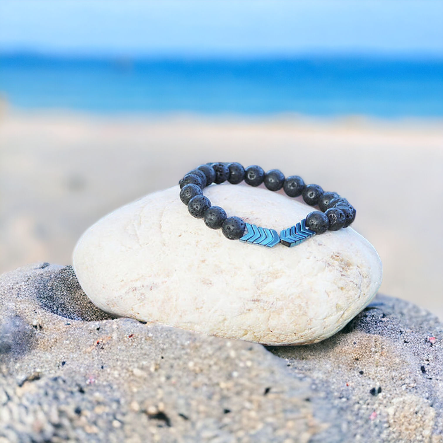 Nudi Point Lava Stone Bracelet - Blue Arrows
