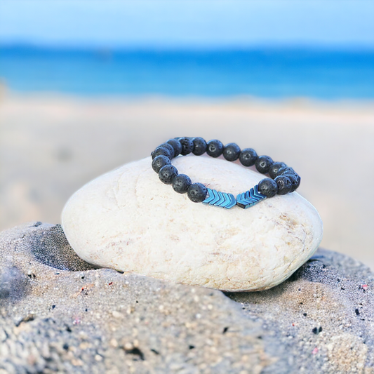 Nudi Point Lava Stone Bracelet - Blue Arrows