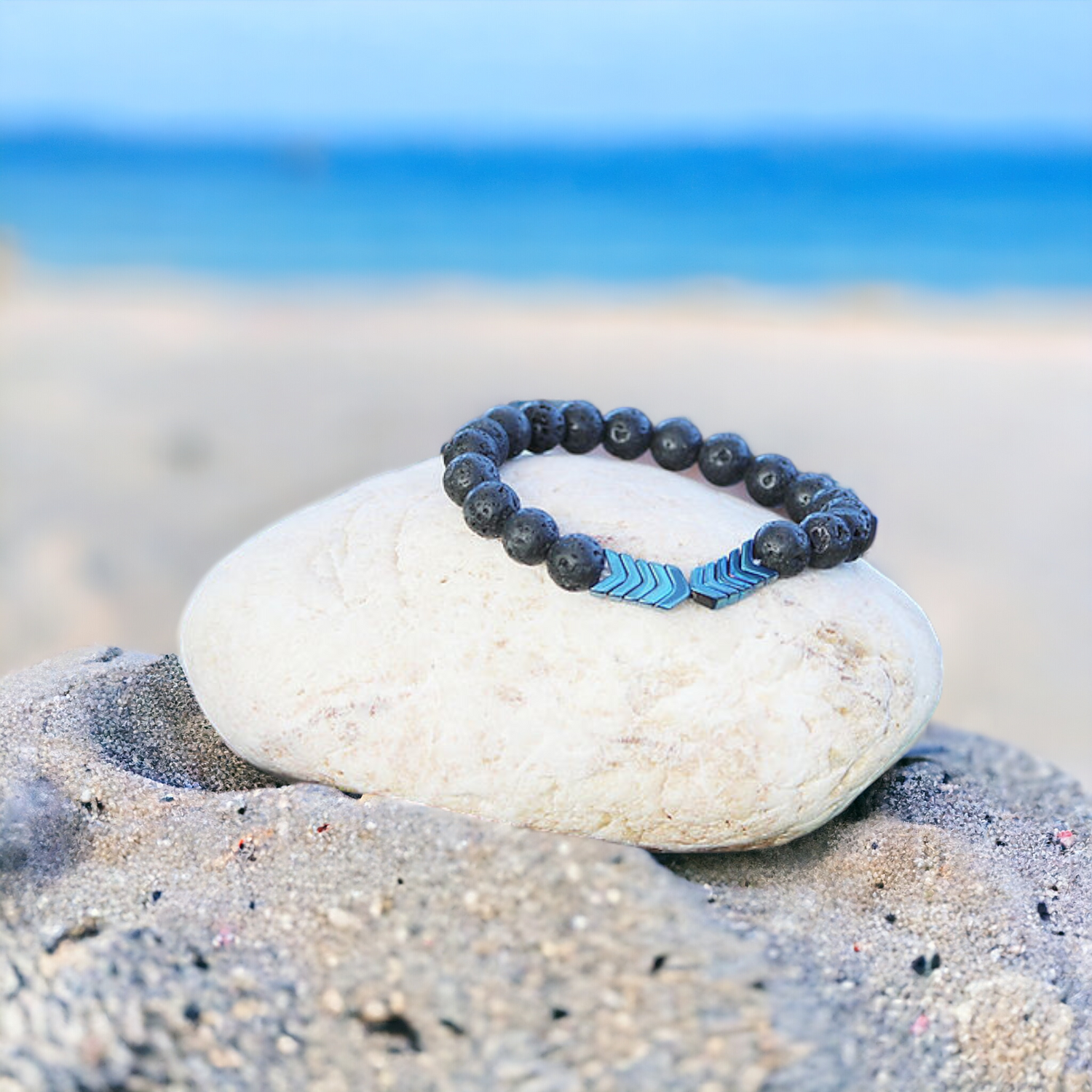 Nudi Point Lava Stone Bracelet - Blue Arrows