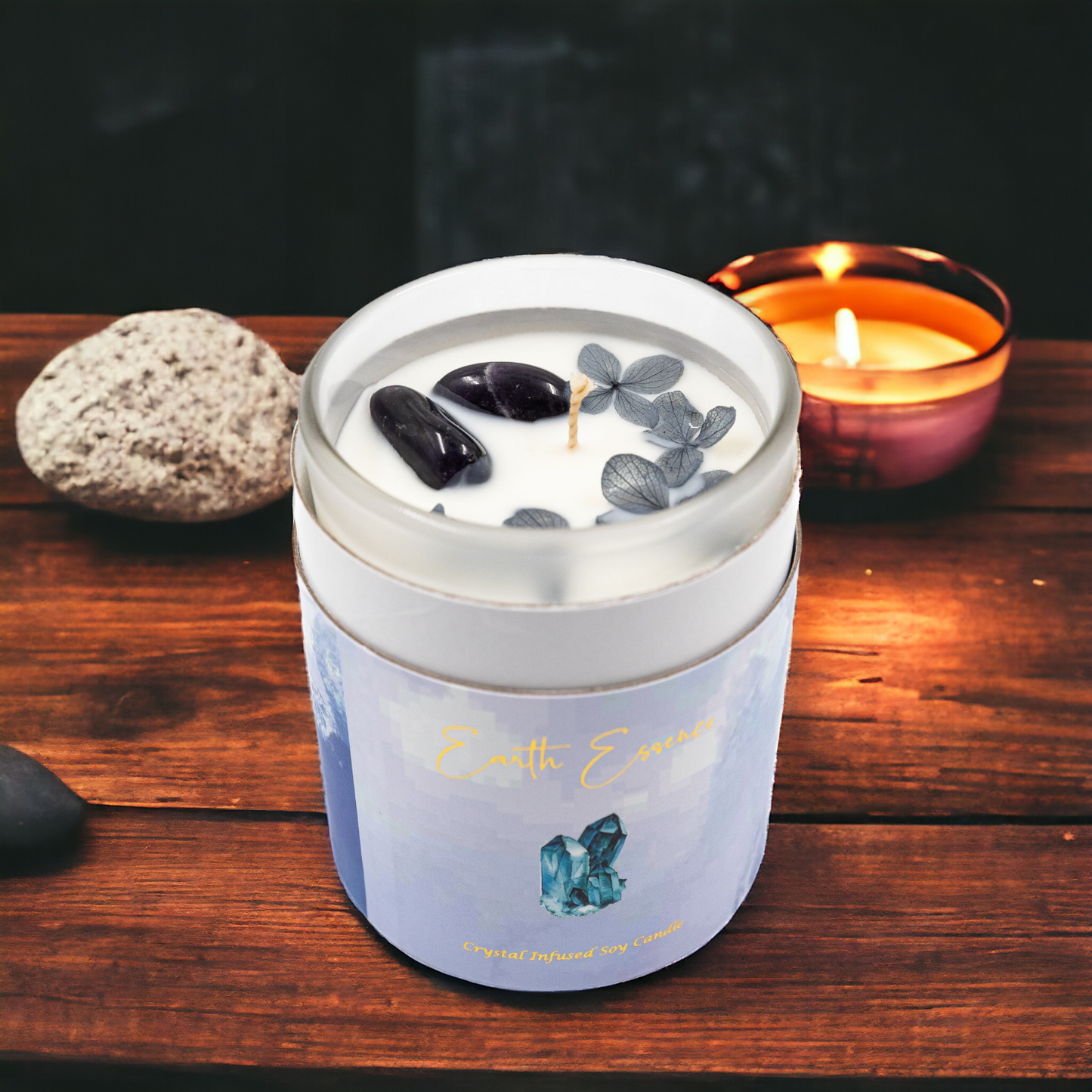 Earth Essence Crystal Soy Wax Candle - Frankincense & White Lotus