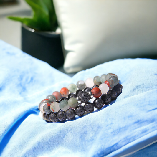Nudi Point Men's Lava Stone & Ocean Jasper Bracelet Set