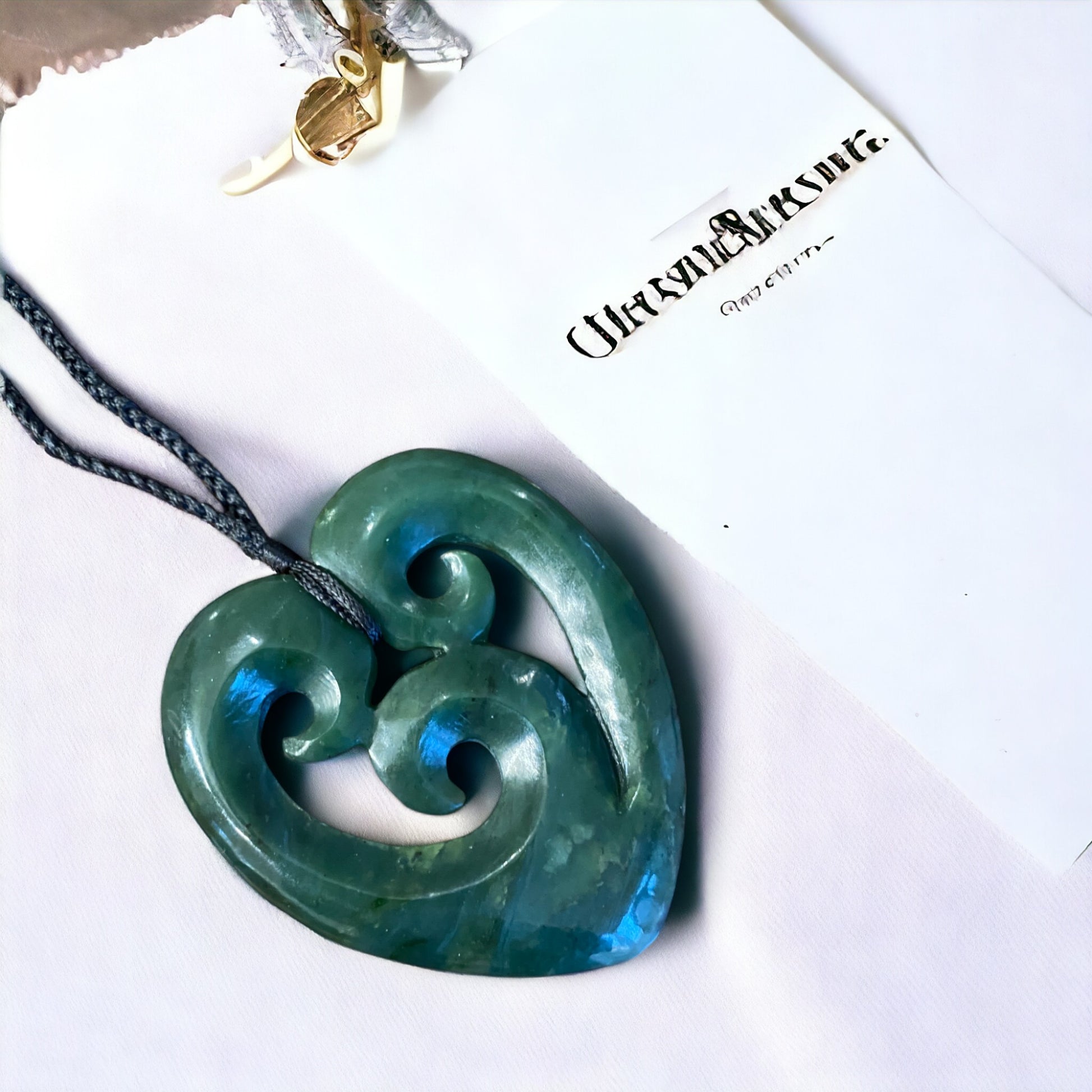 Greenstone / Pounamu Heart & Triple Koru Pendant 70mm